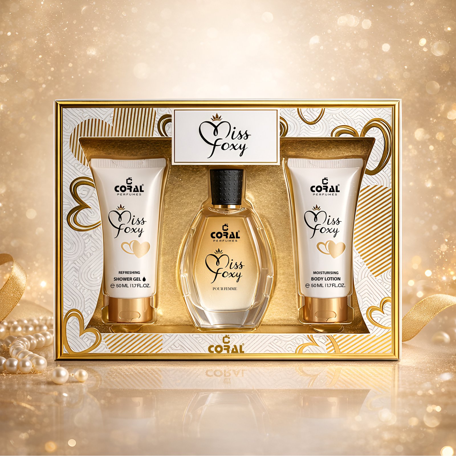Coral Miss Foxy Pour Femme Gift Set for Women – 50ml EDP Perfume + 50ml Body Lotion + 50ml Shower Gel