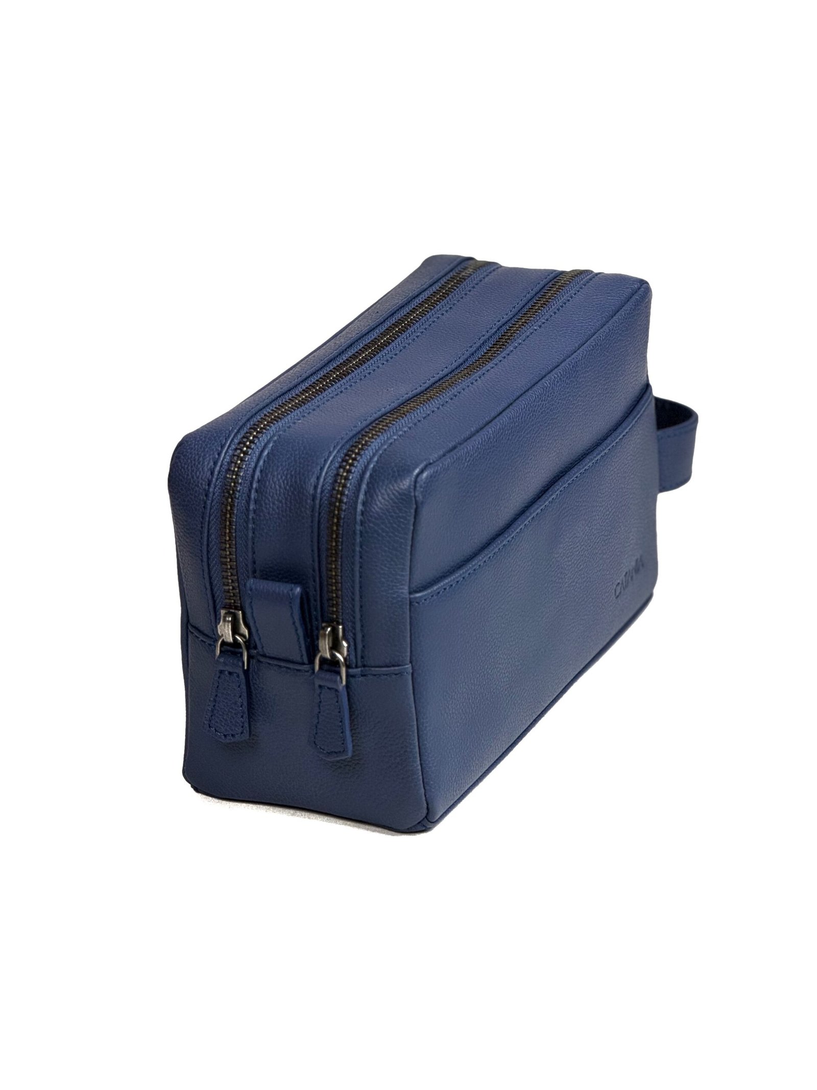 Double Zipper Leather Toiletry Bag – Compact Travel Organizer with Dual Compartments