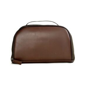 Double Zipper Makeup Bag – Leather & Canvas Travel Organizer with Waterproof Lining