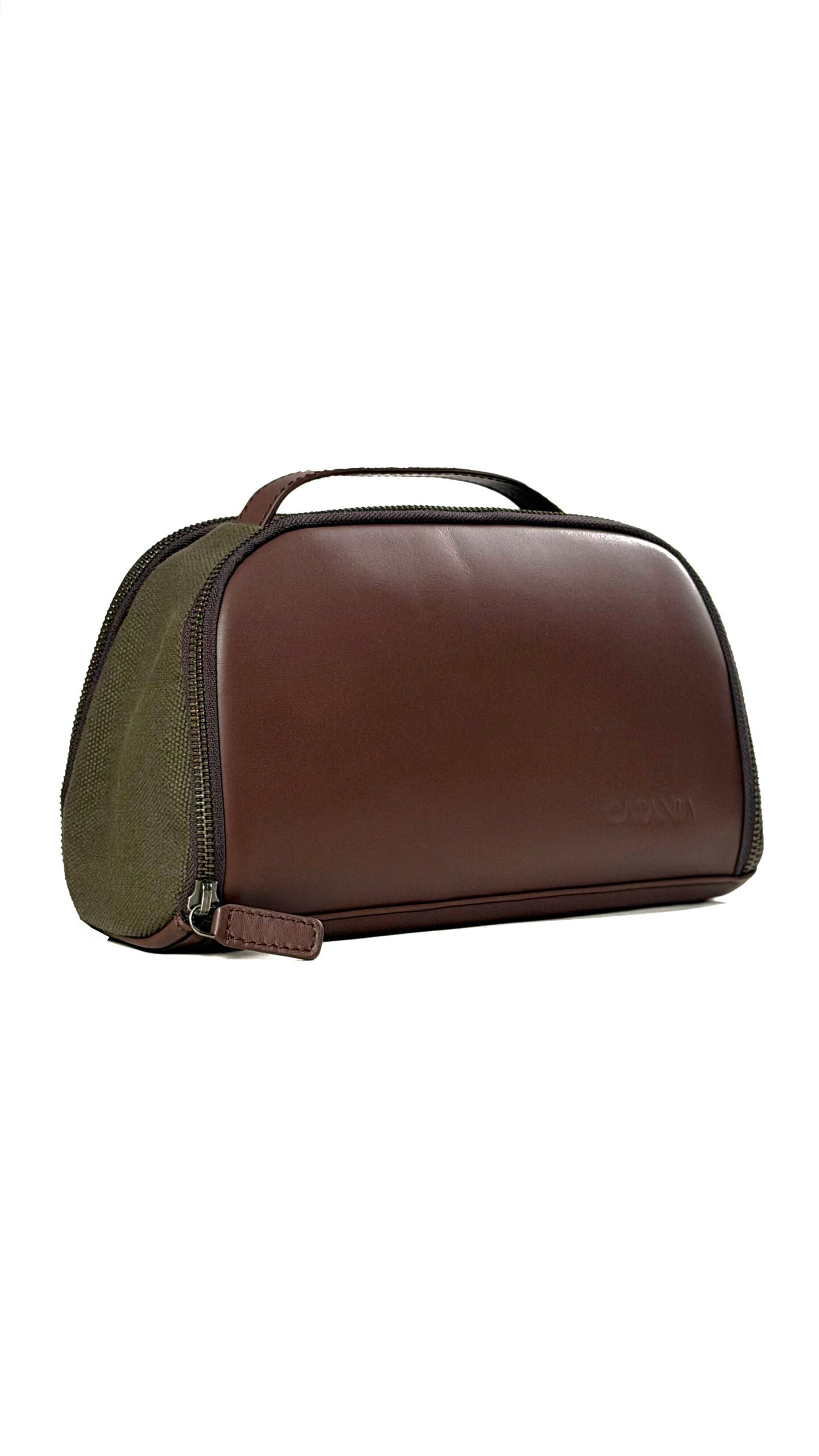 Double Zipper Makeup Bag – Leather & Canvas Travel Organizer with Waterproof Lining